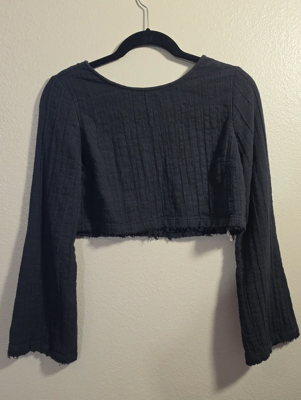 Free People Sexy Black Cropped Long-Sleeve Top, Medium